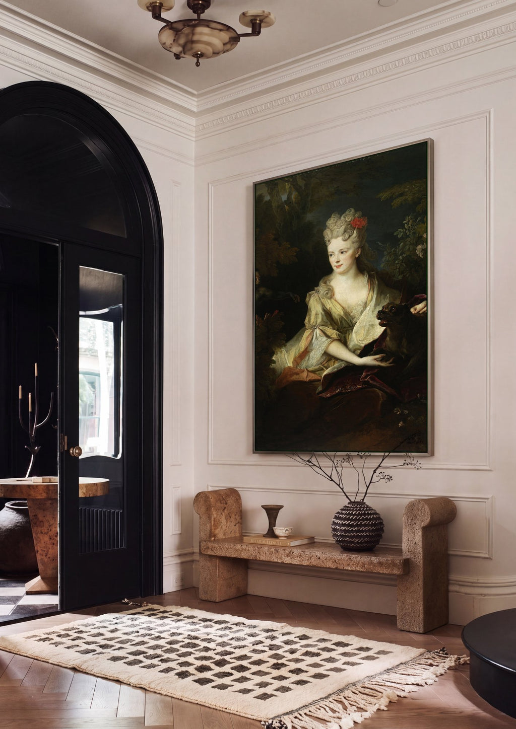 Quadro Decorativo Retrato de Dama com Cão - Nicolas de Largillière em ambiente decorado