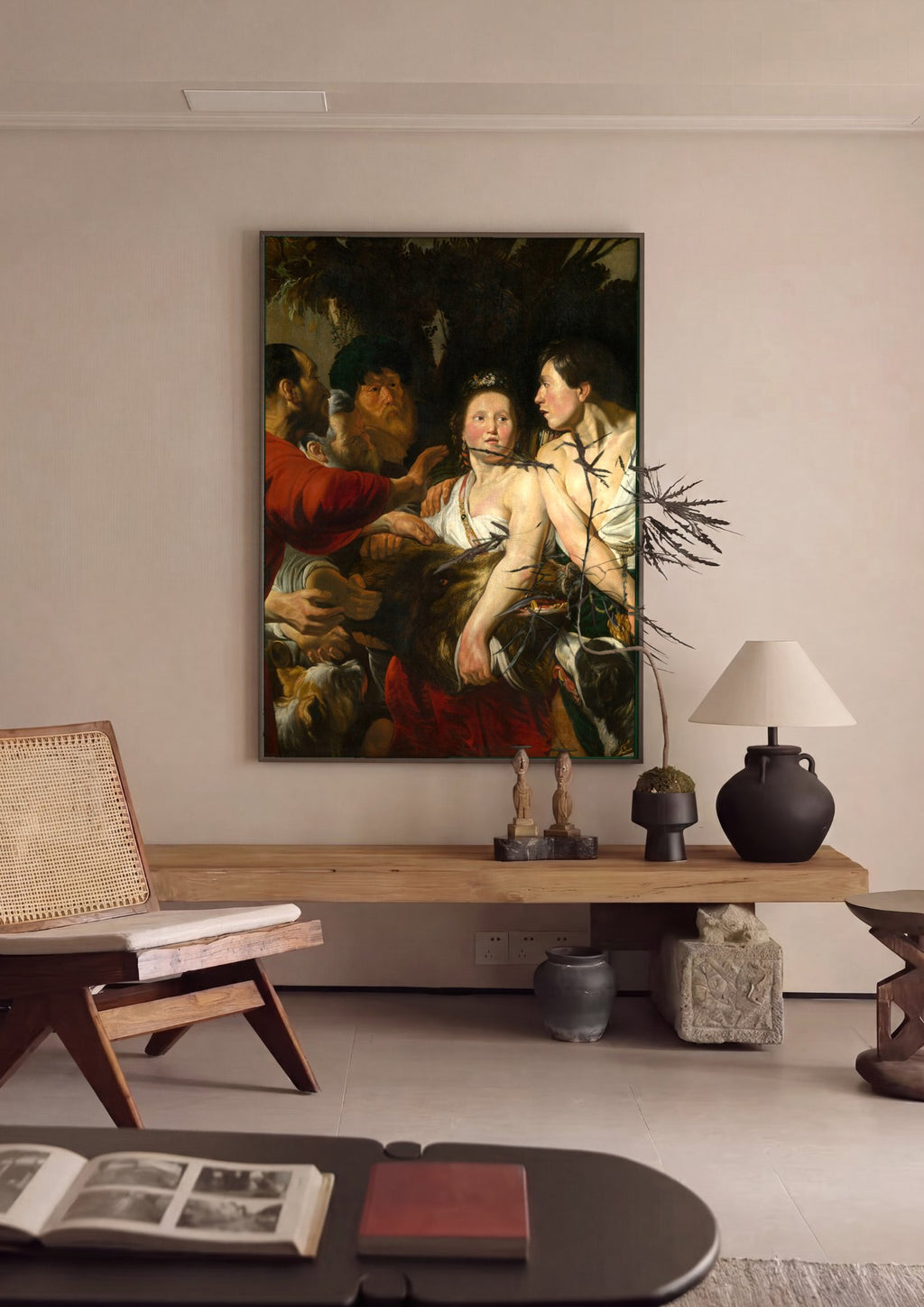 Quadro Decorativo A Caca ao Javali da Caledonia - Jacob Jordaens em ambiente decorado