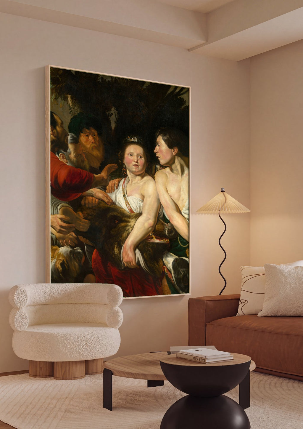 Quadro Decorativo A Caca ao Javali da Caledonia - Jacob Jordaens em ambiente decorado