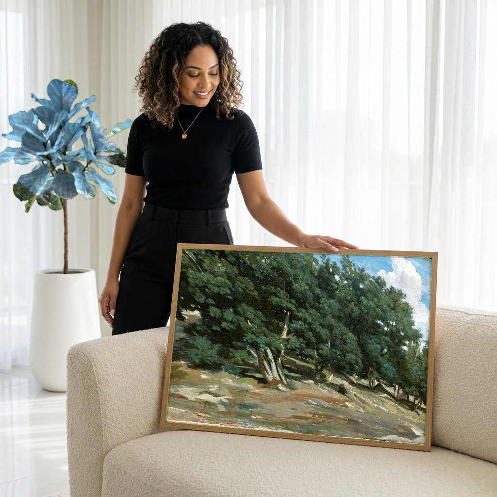 Quadro Decorativo Floresta Ensolarada - Camille Pissarro com modelo em ambiente