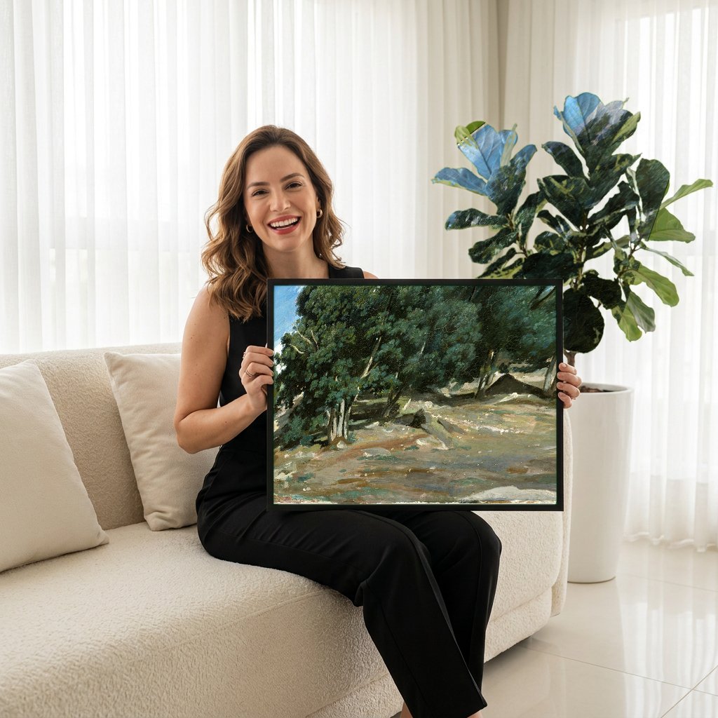 Quadro Decorativo Floresta Ensolarada - Camille Pissarro com modelo em ambiente