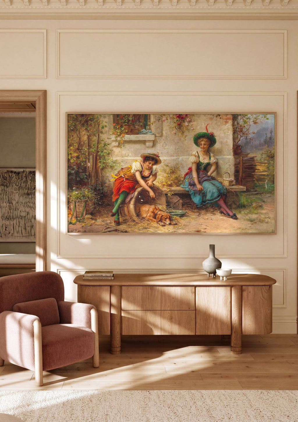 Quadro Decorativo A Amizade (ou Jovens Camponesas) - Hans Zatzka em ambiente decorado