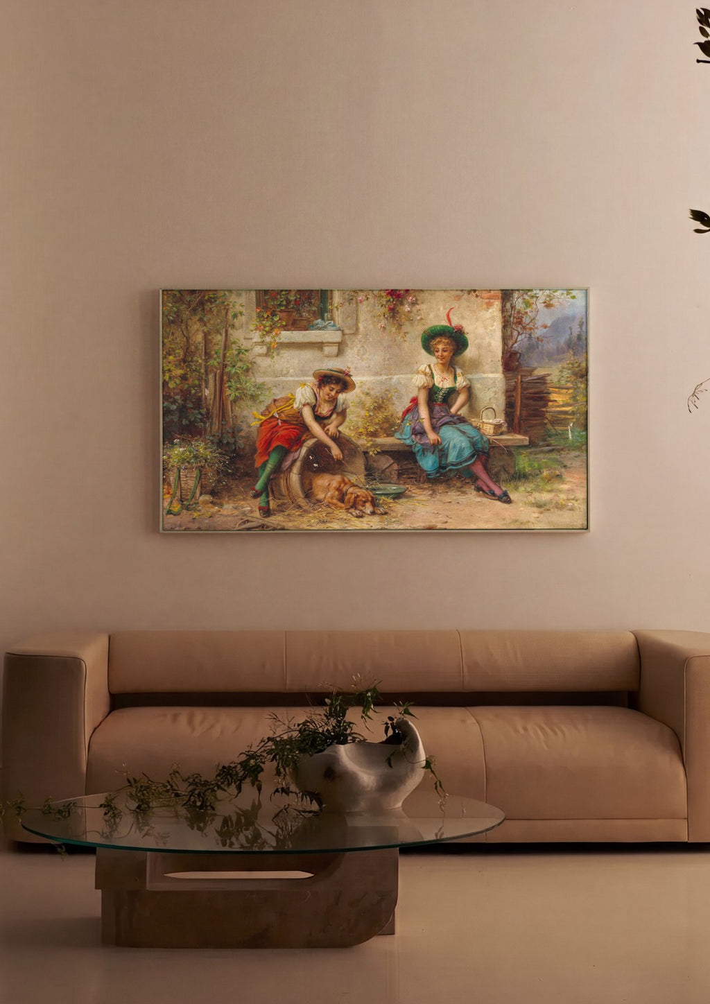 Quadro Decorativo A Amizade (ou Jovens Camponesas) - Hans Zatzka em ambiente decorado