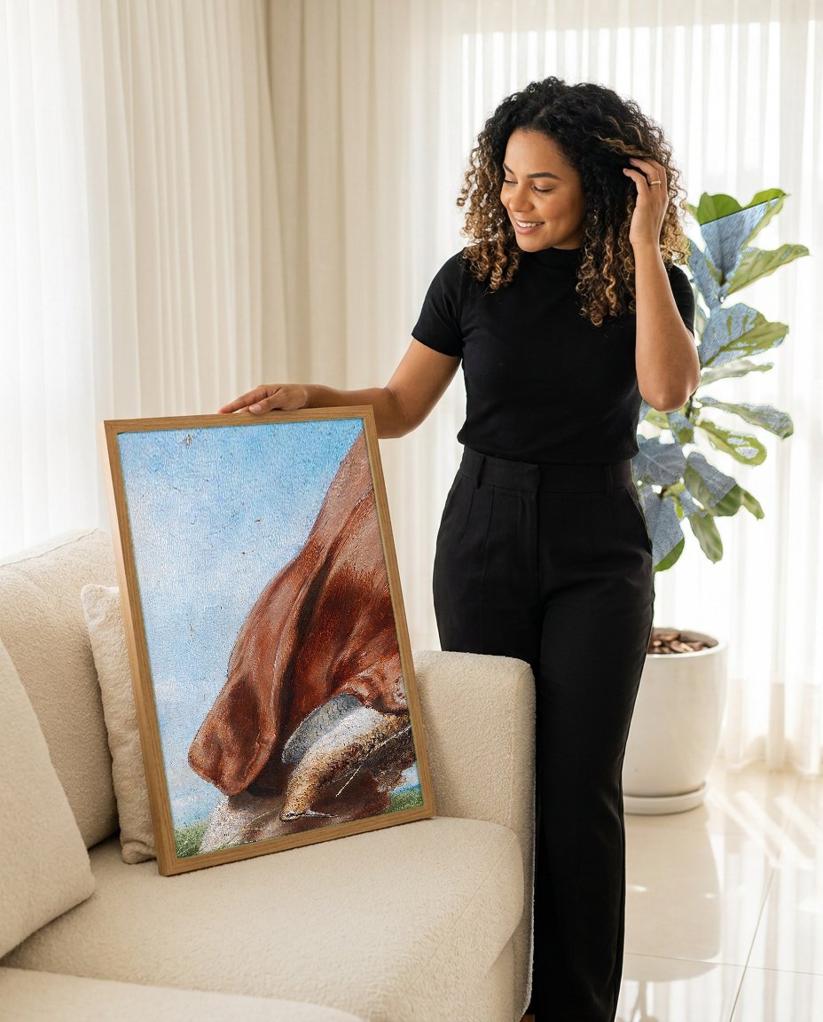 Quadro Decorativo Cão de Caça com Ave - Carl Reichert com modelo em ambiente