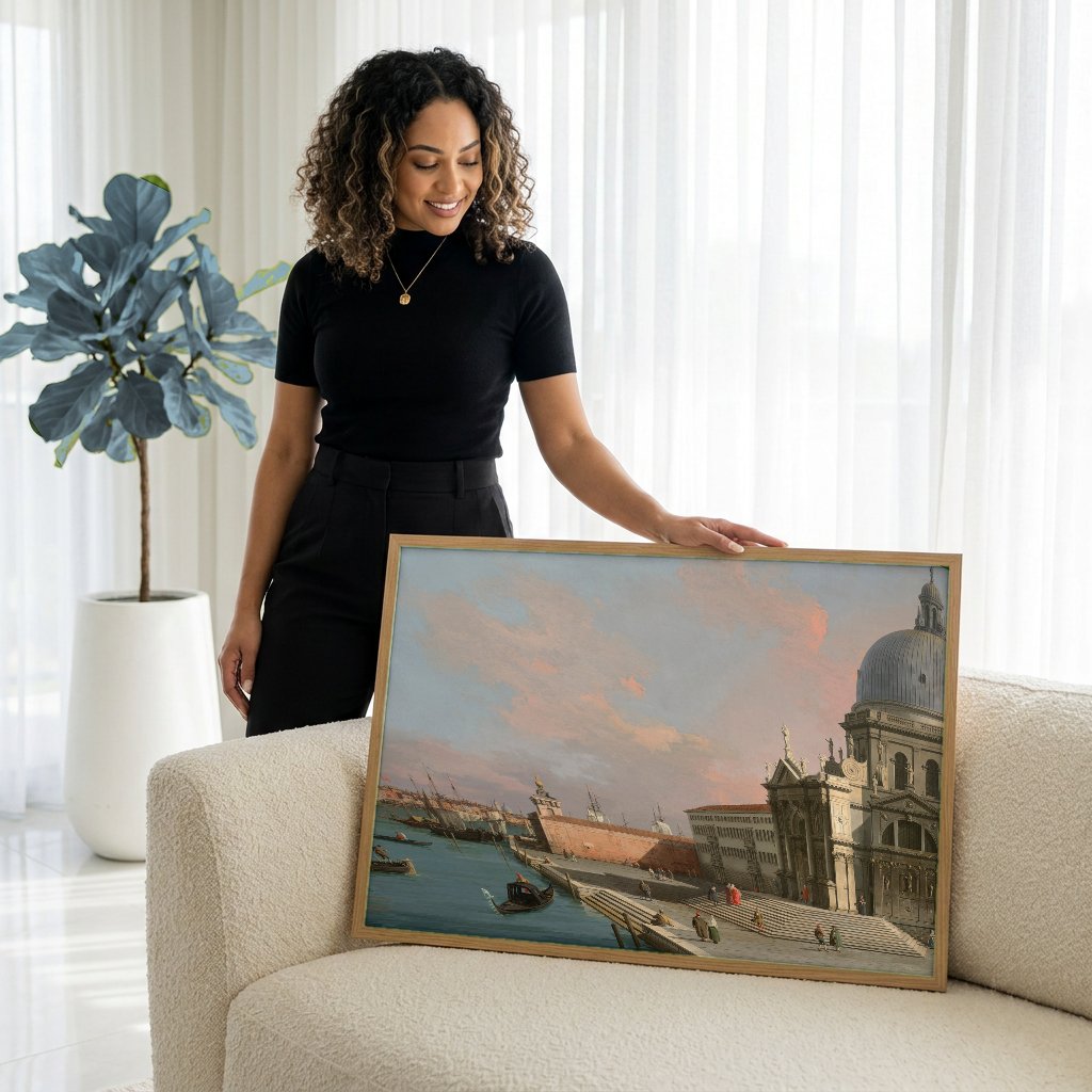 Quadro Decorativo 'Bacino di San Marco' - Canaletto com modelo em ambiente