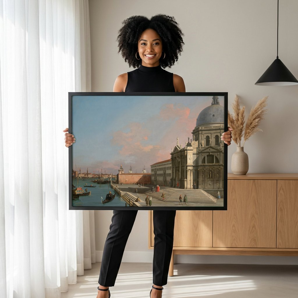 Quadro Decorativo 'Bacino di San Marco' - Canaletto com modelo em ambiente
