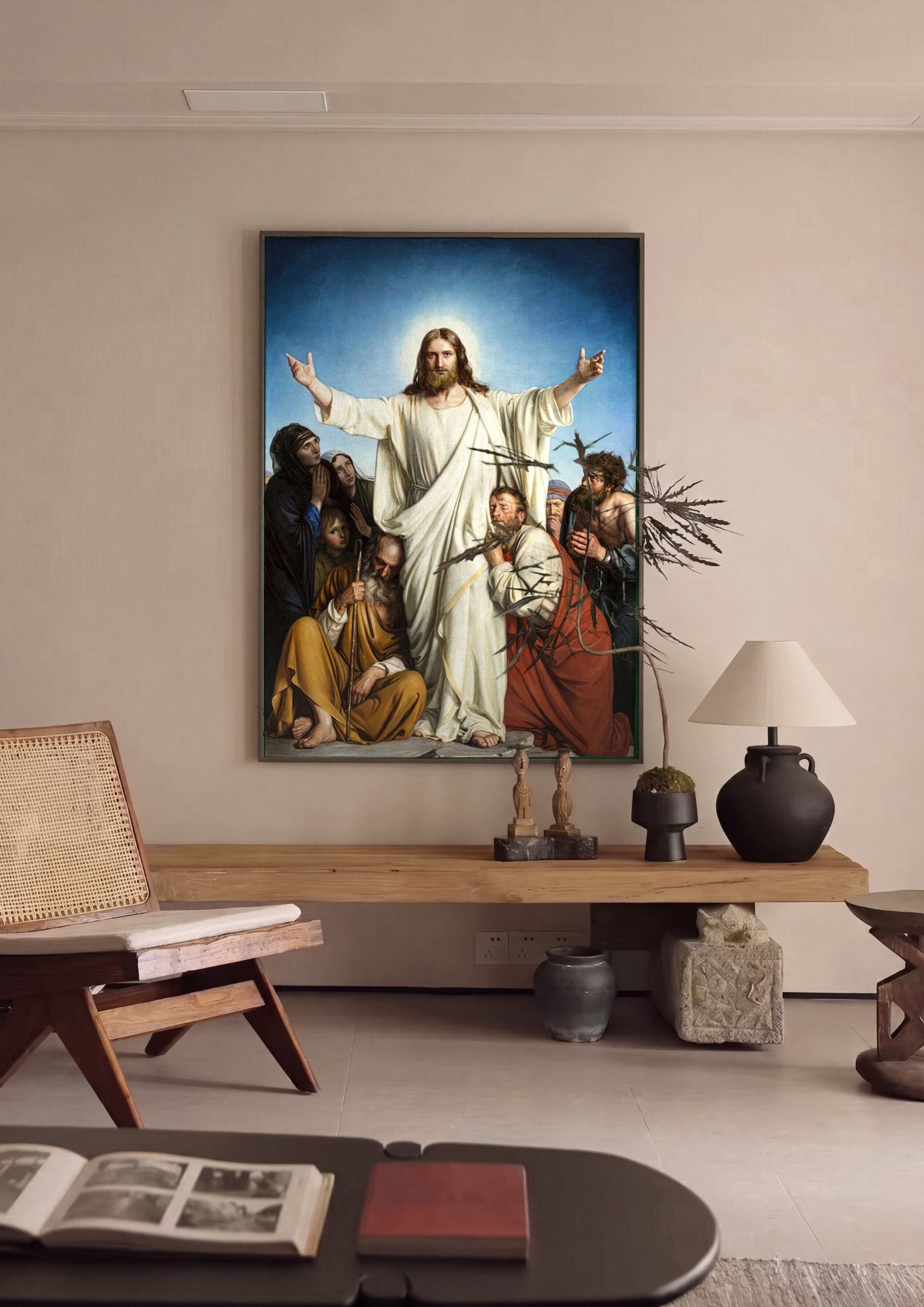 Quadro Decorativo Christus Consolator - Carl Bloch em ambiente decorado
