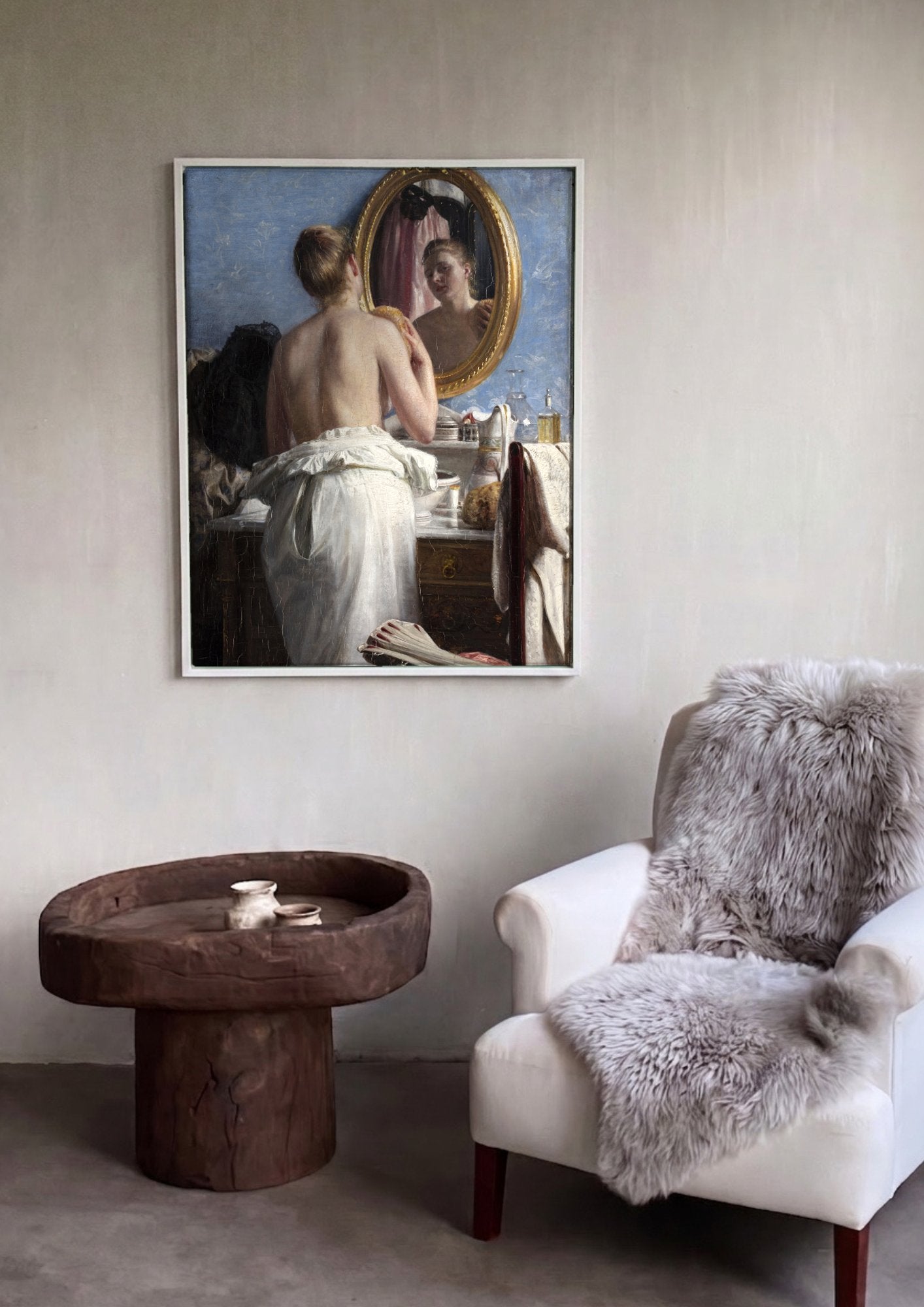 Quadro Decorativo A Mulher no Espelho - Carl Bloch em ambiente decorado