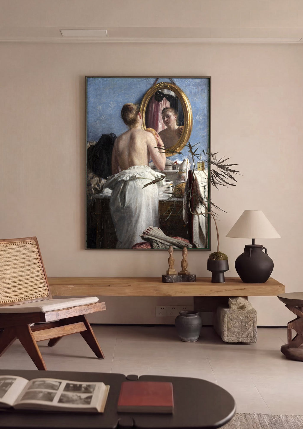Quadro Decorativo A Mulher no Espelho - Carl Bloch em ambiente decorado