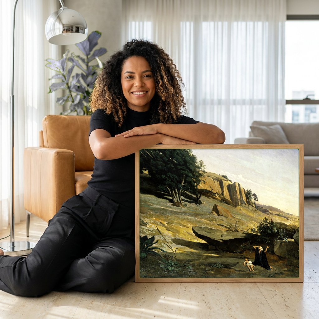 Quadro Decorativo A Expulsão de Hagar - Camille Pissarro com modelo em ambiente