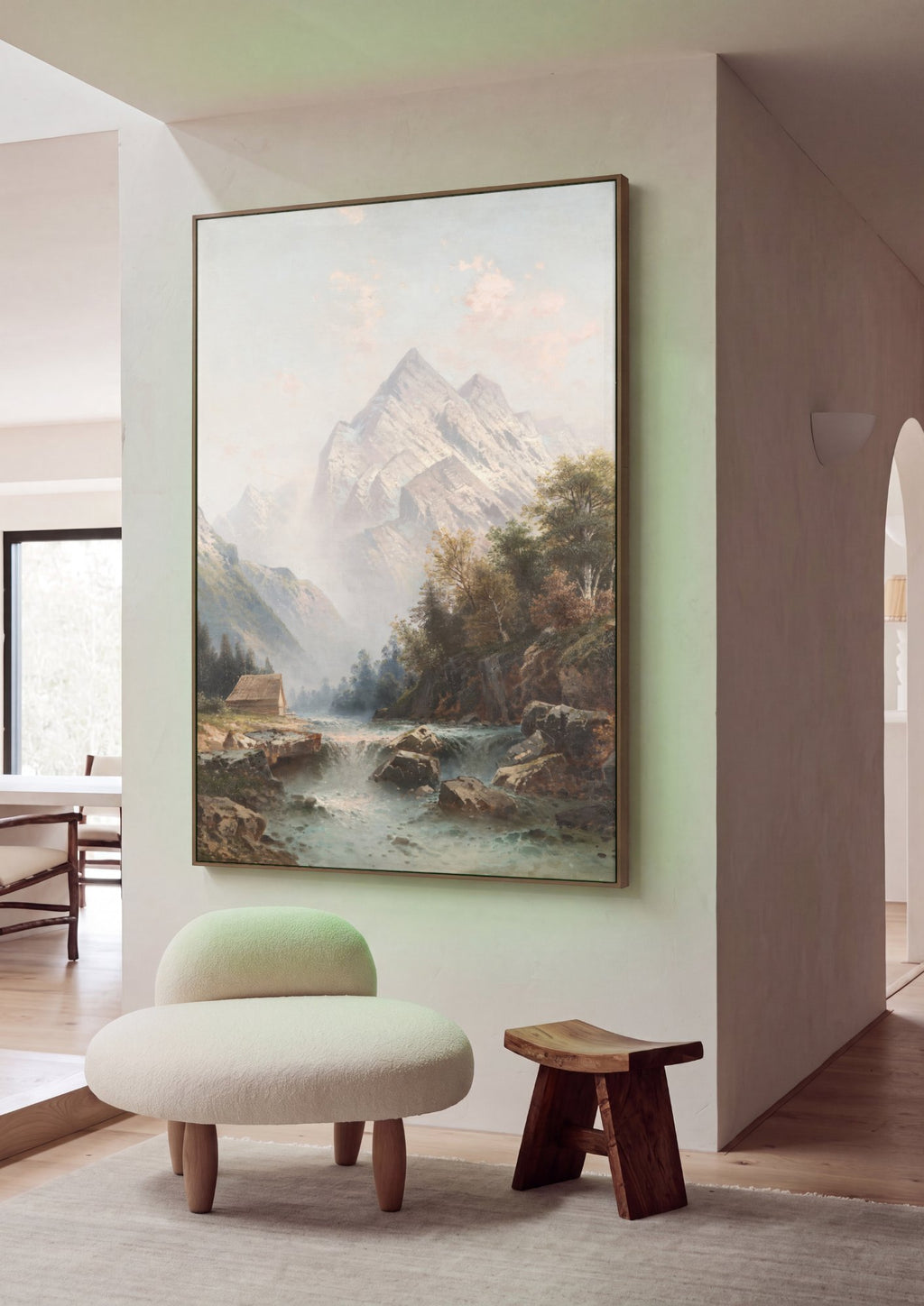 Quadro Decorativo Paisagem Alpina com Cabana - Karl Kaufmann em ambiente decorado