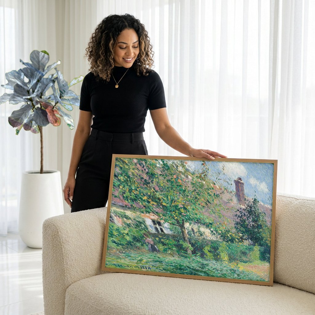 Quadro Decorativo Jardins em Pontoise - Camille Pissarro com modelo em ambiente