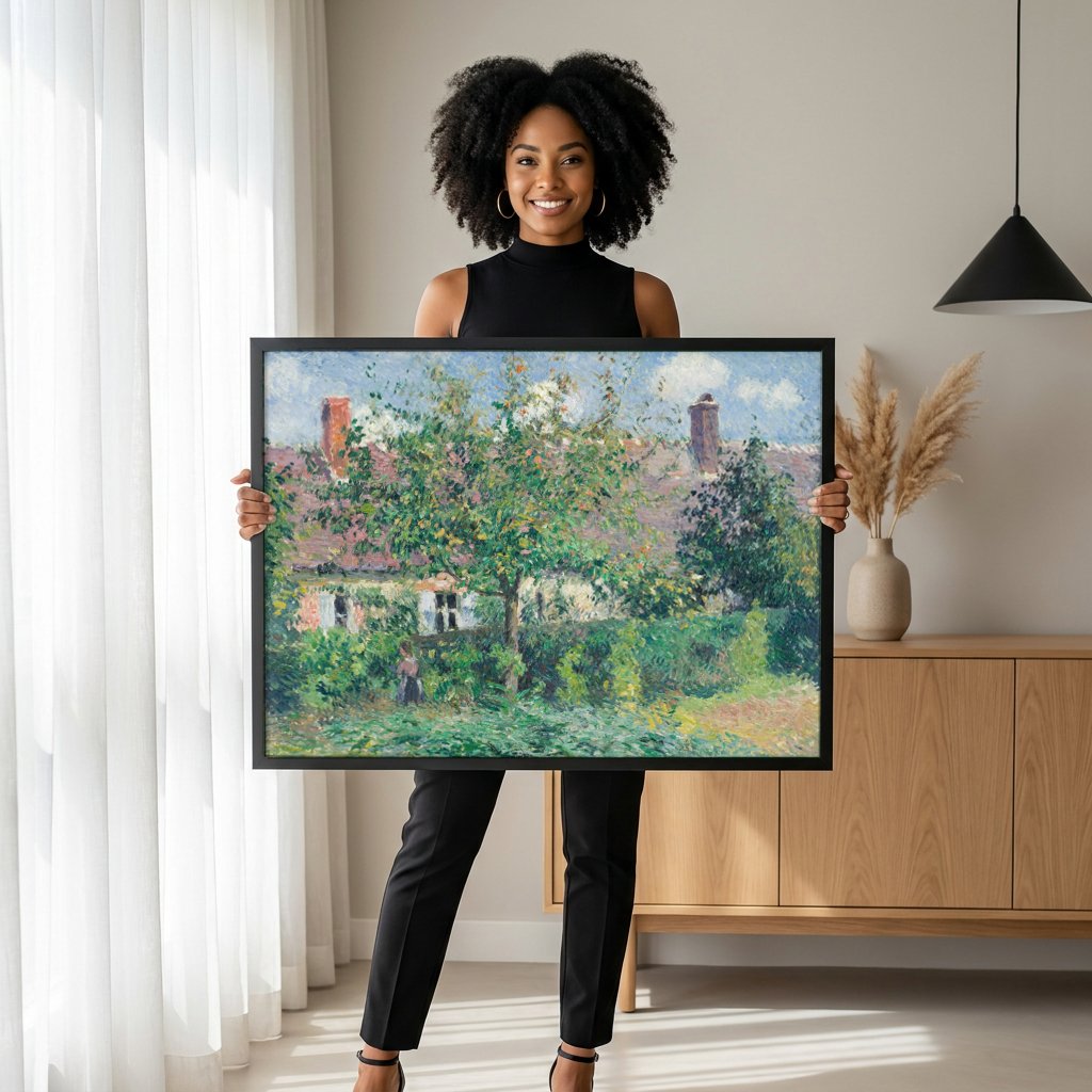 Quadro Decorativo Jardins em Pontoise - Camille Pissarro com modelo em ambiente