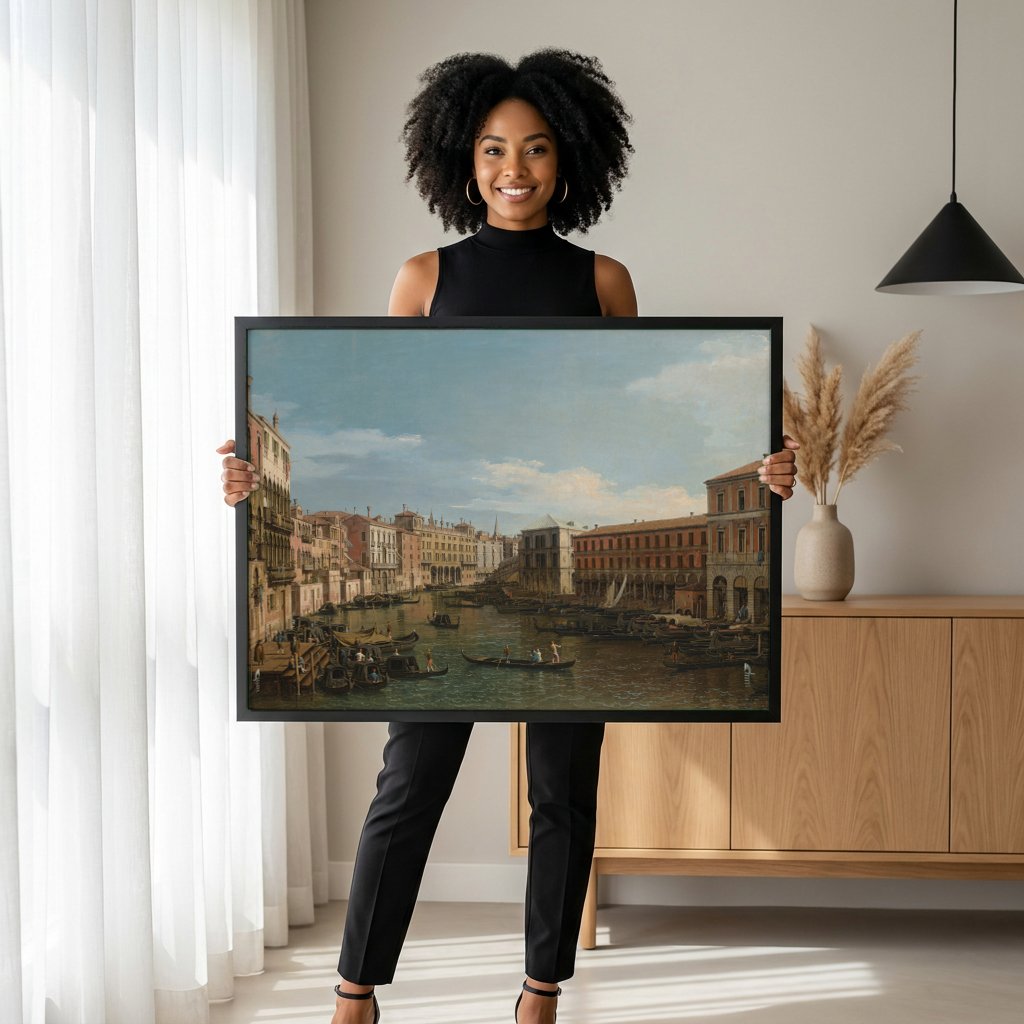 Quadro Decorativo Canal Grande, Veneza - Canaletto com modelo em ambiente