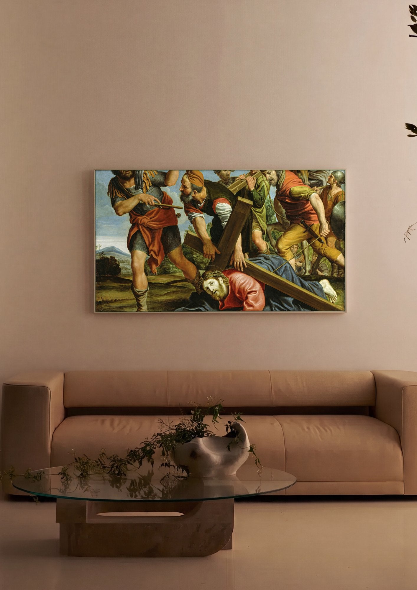 Quadro Decorativo A Queda de Cristo a Caminho do Calvário - Pieter Bruegel, o Jovem em ambiente decorado