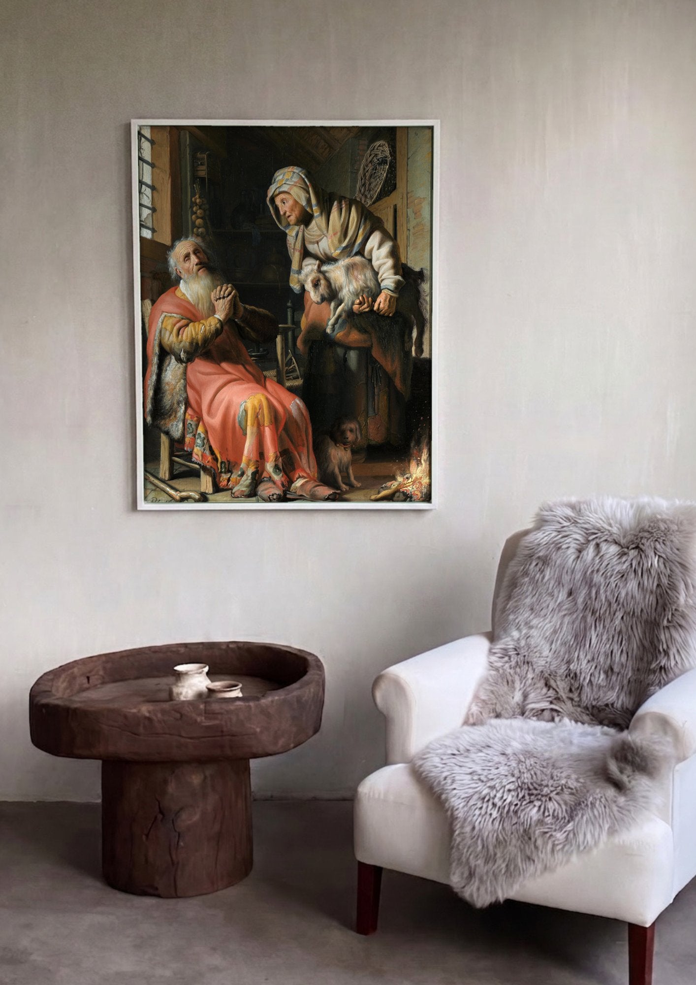 Quadro Decorativo Tobias e Ana com o Cabrito - Rembrandt em ambiente decorado