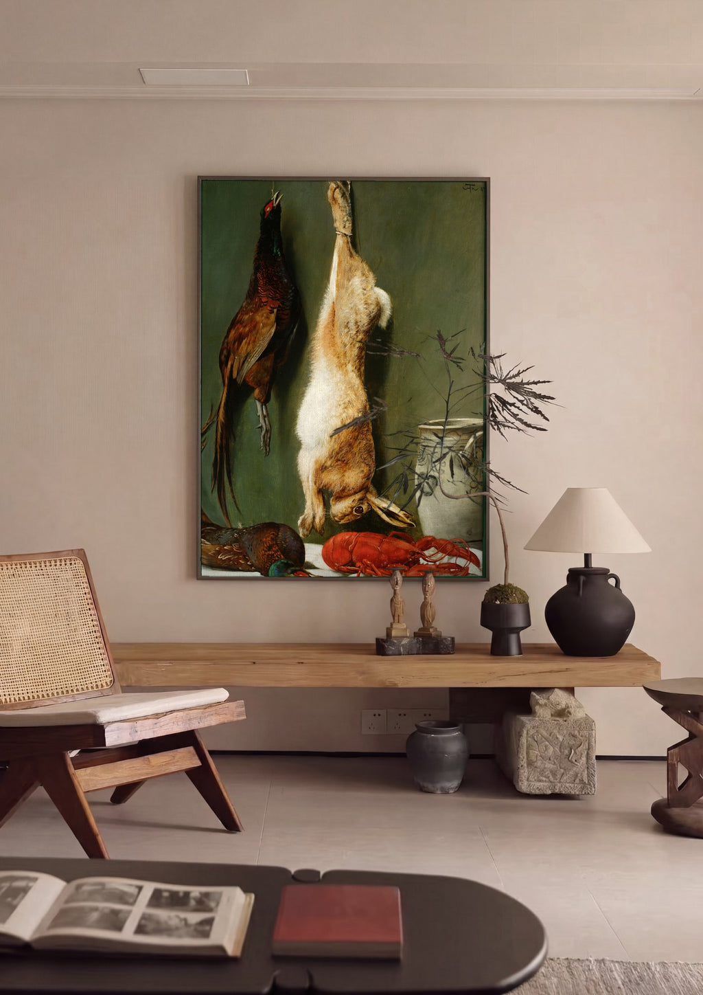 Quadro Decorativo Natureza-Morta com Caça e Lagosta - Hans Thoma em ambiente decorado