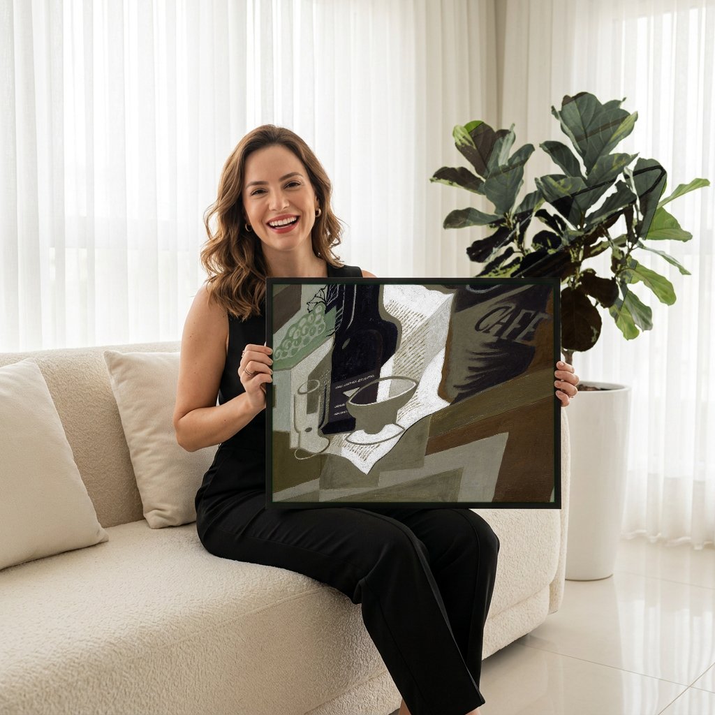 Quadro Decorativo Natureza-morta com Cafeteira - Juan Gris com modelo em ambiente