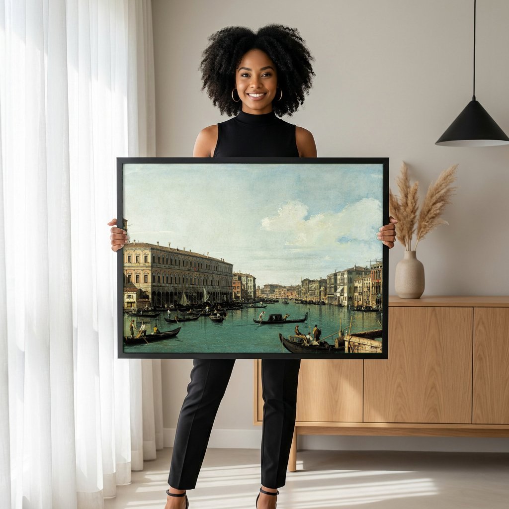 Quadro Decorativo Grand Canal, Veneza - Canaletto com modelo em ambiente
