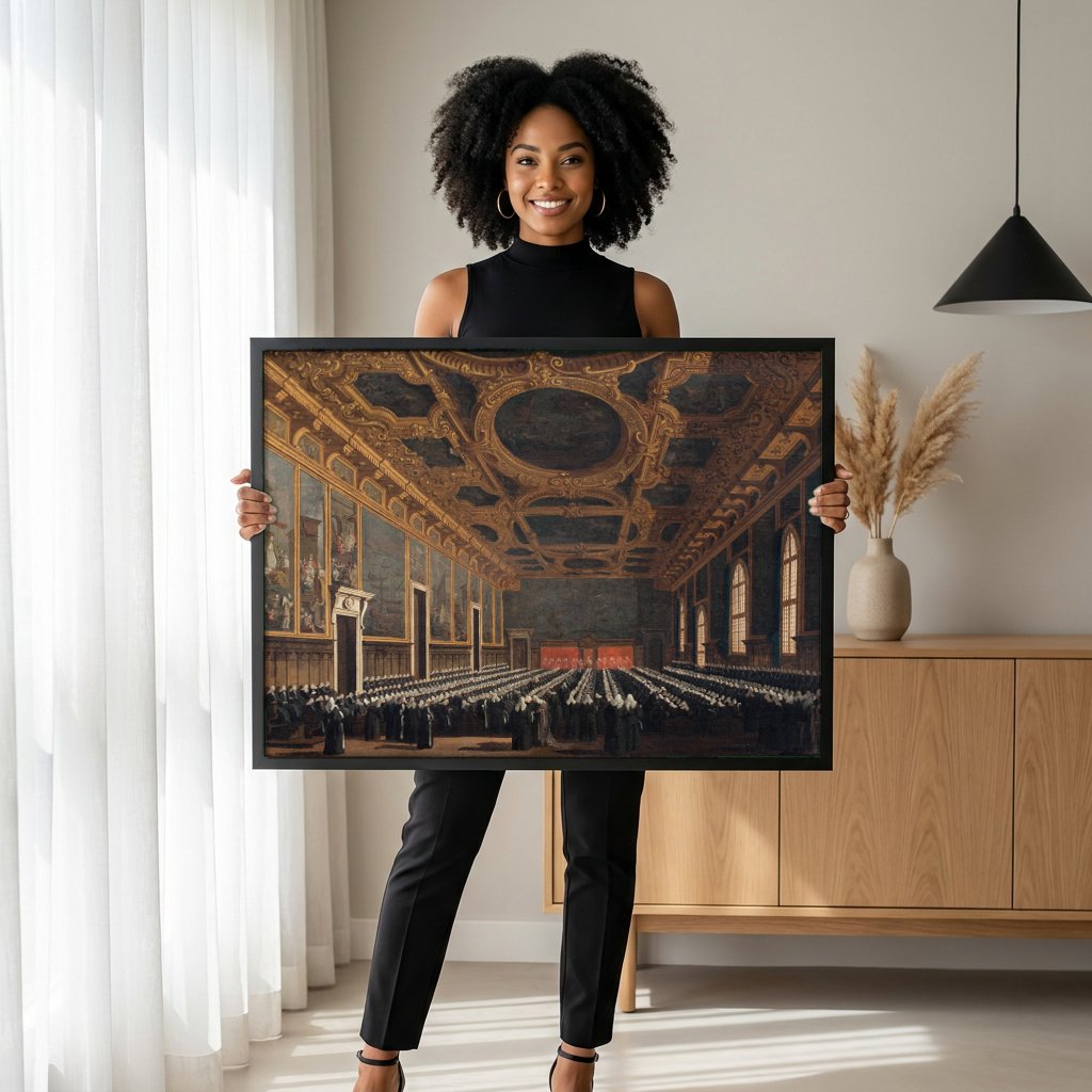 Quadro Decorativo A Sala do Conselho - Canaletto com modelo em ambiente