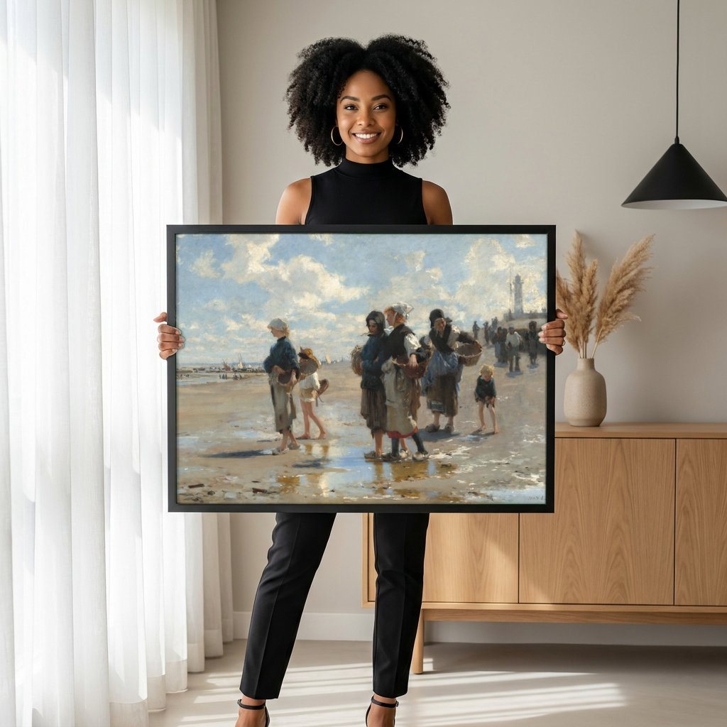 Quadro Decorativo 'Pesca de Ostras em Cancale' - John Singer Sargent com modelo em ambiente