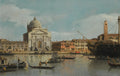 Quadro decorativo mostrando o Grande Canal de Veneza com edifícios históricos e gôndolas, dominado pela igreja de Santa Maria della Salute, sob um céu azul claro com nuvens.
