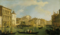 Pintura a óleo de Canaletto, 'O Grande Canal e a Igreja de Santa Maria della Salute', retratando o Grande Canal de Veneza com edifícios históricos, gôndolas e figuras humanas sob um céu claro com nuvens esparsas.