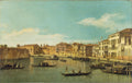 Quadro decorativo mostrando o Grande Canal em Veneza, com gôndolas e edifícios históricos sob um céu azul claro, atribuído a Canaletto.