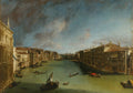 Quadro decorativo do Canal Grande em Veneza, atribuído a Canaletto, mostrando barcos e gôndolas em um dia nublado com edifícios históricos nas margens.