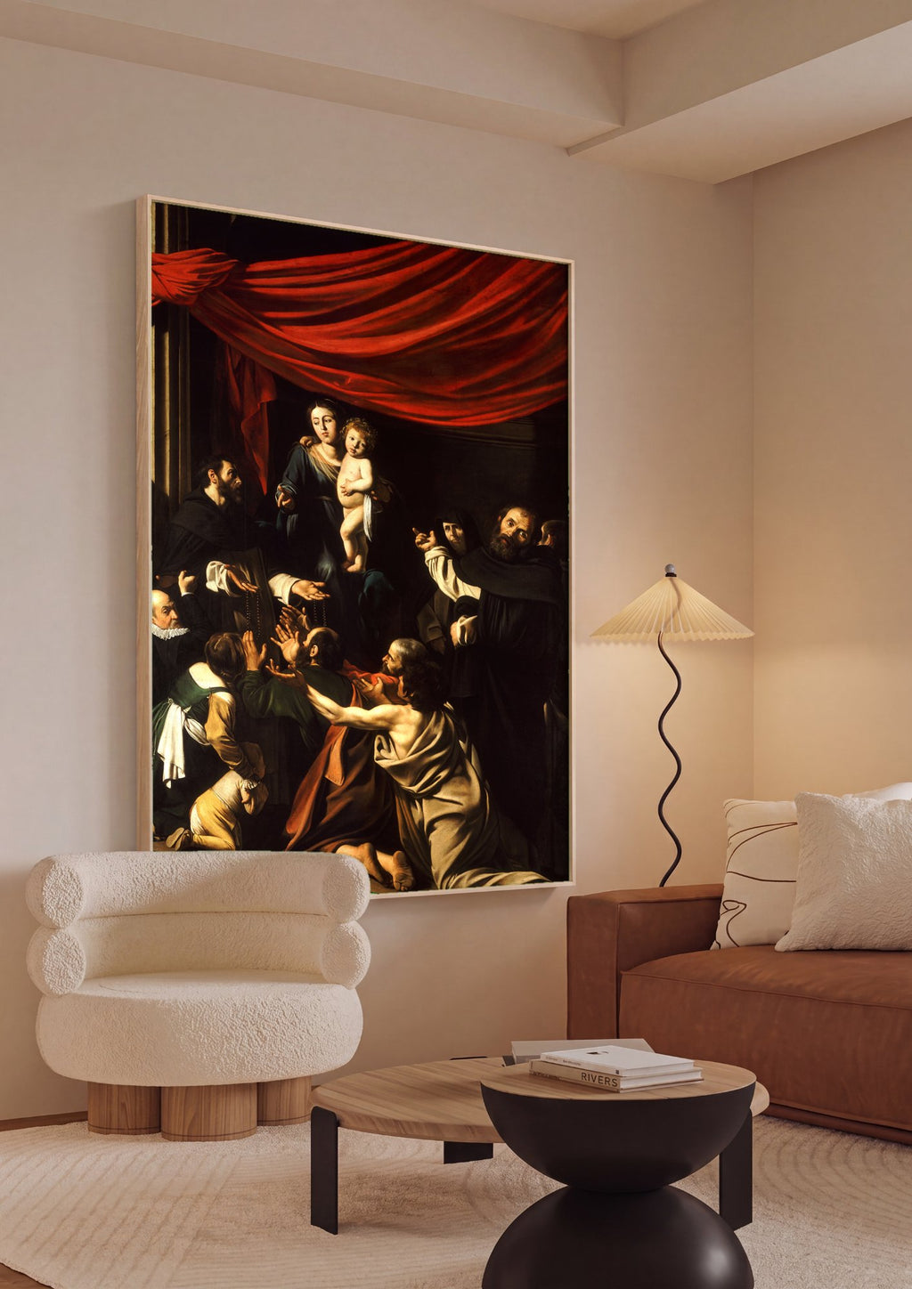 Quadro Decorativo Madonna do Rosário - Caravaggio em ambiente decorado