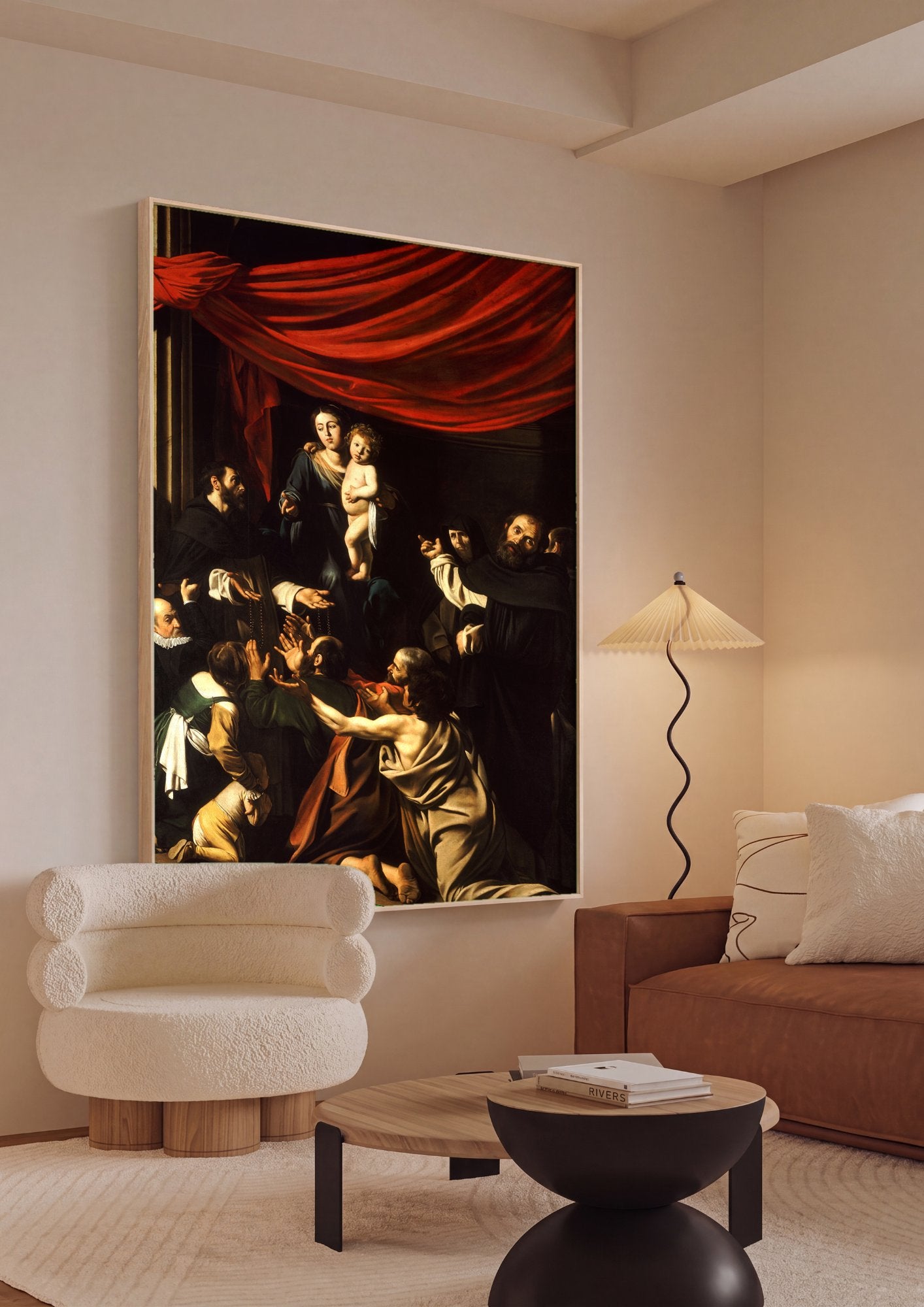Quadro Decorativo Madonna do Rosário - Caravaggio em ambiente decorado