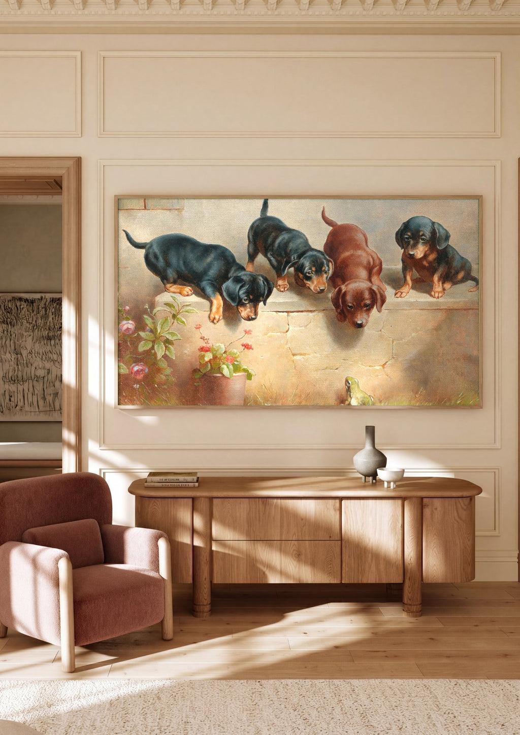 Quadro Decorativo Cãezinhos e o Sapo - Carl Reichert em ambiente decorado