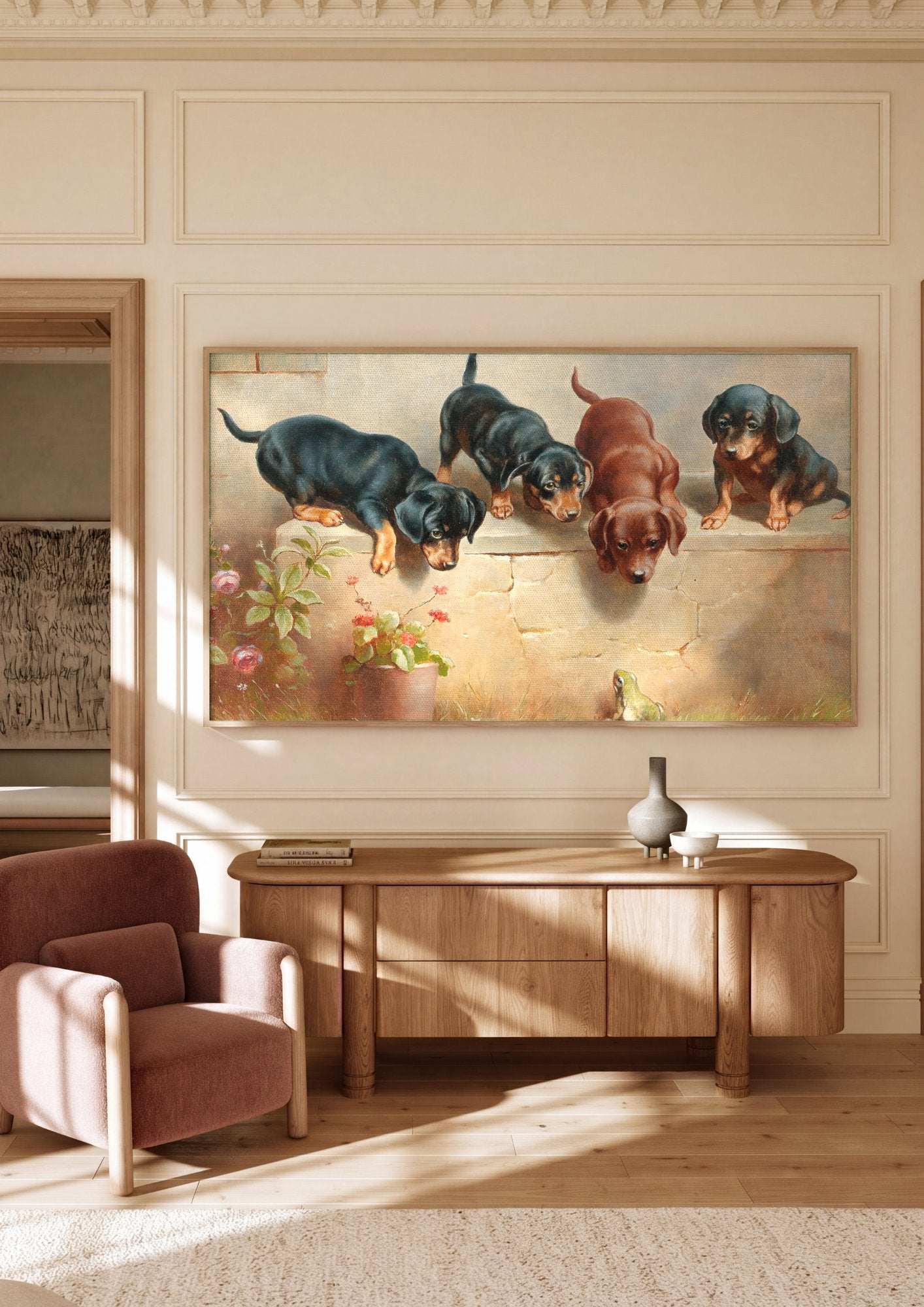 Quadro Decorativo Cãezinhos e o Sapo - Carl Reichert em ambiente decorado
