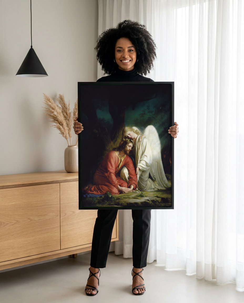 Quadro Decorativo Jesus no Getsêmani - Carl Bloch com modelo em ambiente