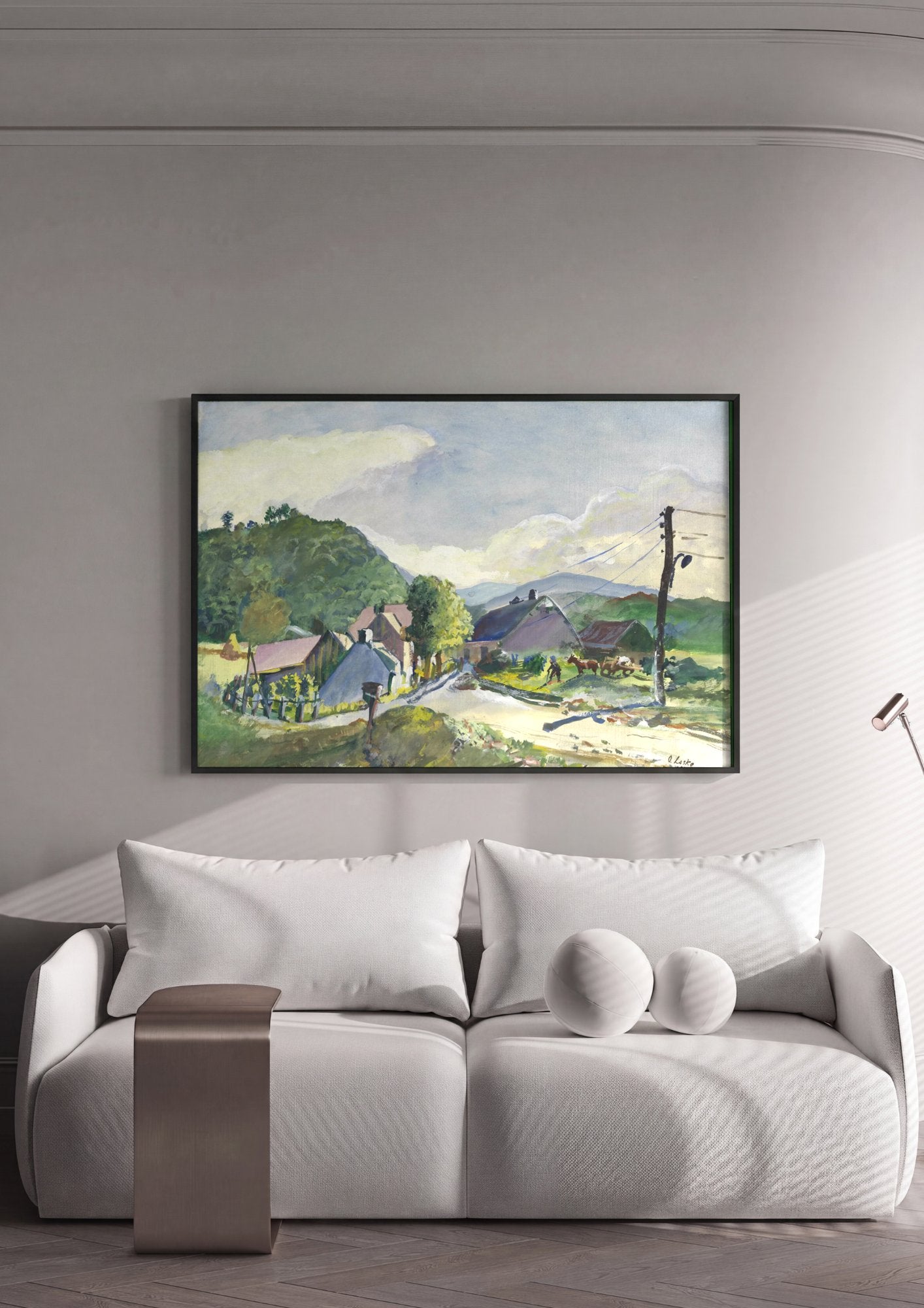 Quadro Decorativo Paisagem Rural com Casarios - Oskar Laske em ambiente decorado