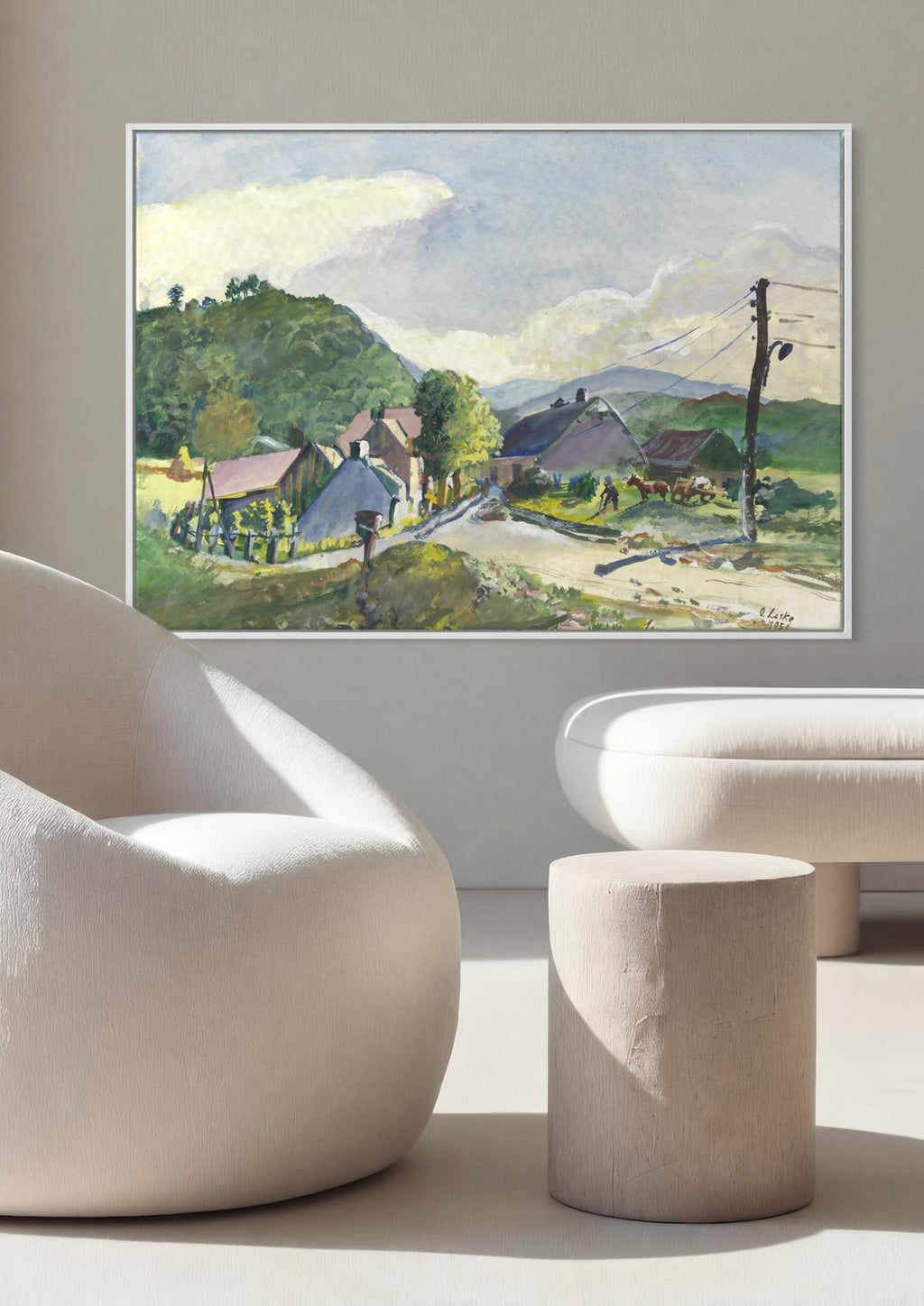 Quadro Decorativo Paisagem Rural com Casarios - Oskar Laske em ambiente decorado
