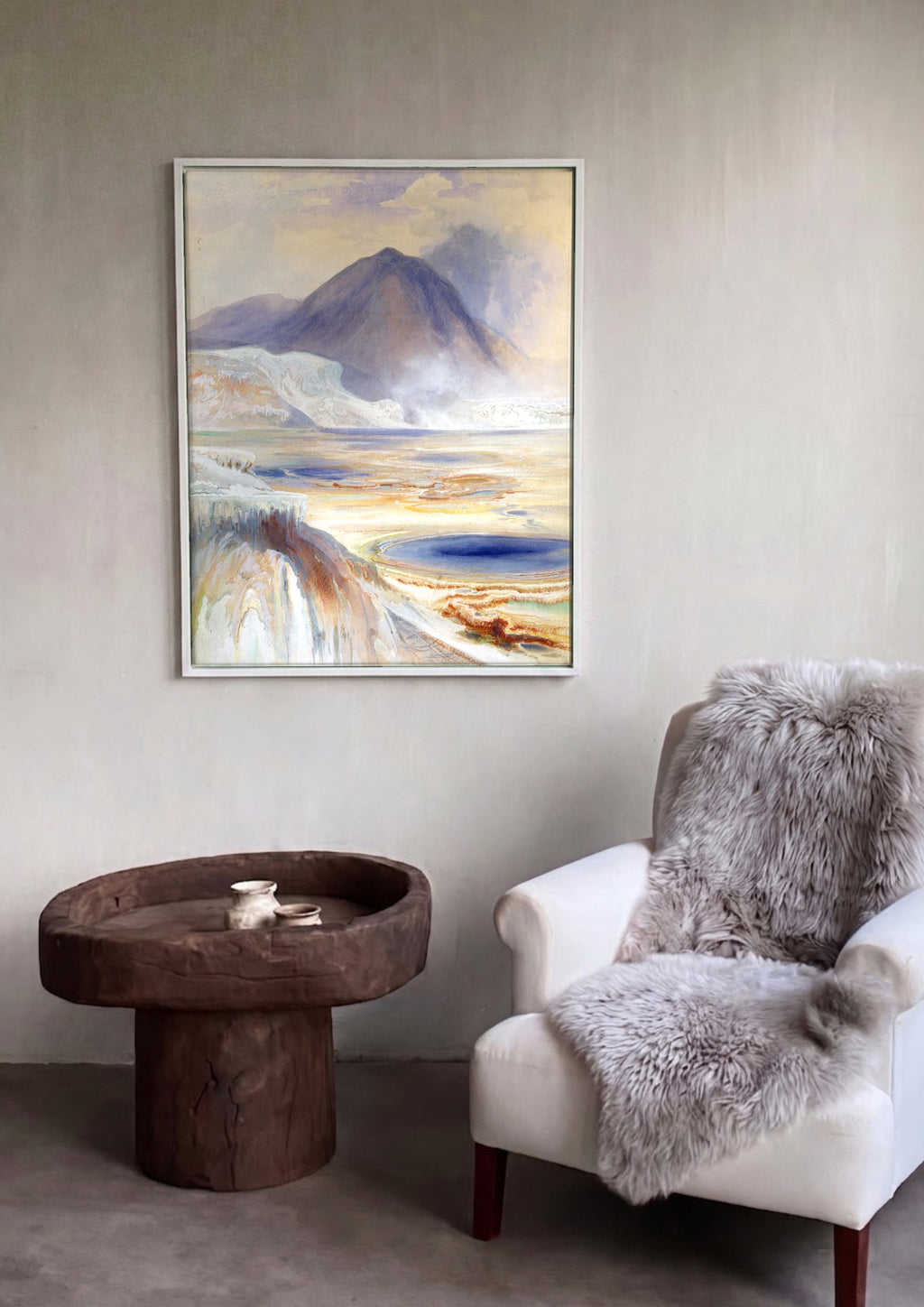 Quadro Decorativo Formações Geotérmicas - Thomas Moran em ambiente decorado