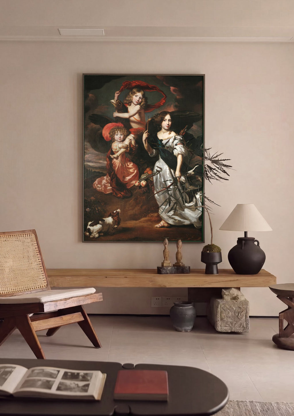 Quadro Decorativo Alegoria com Crianças e Diana - Nicolaes Maes em ambiente decorado