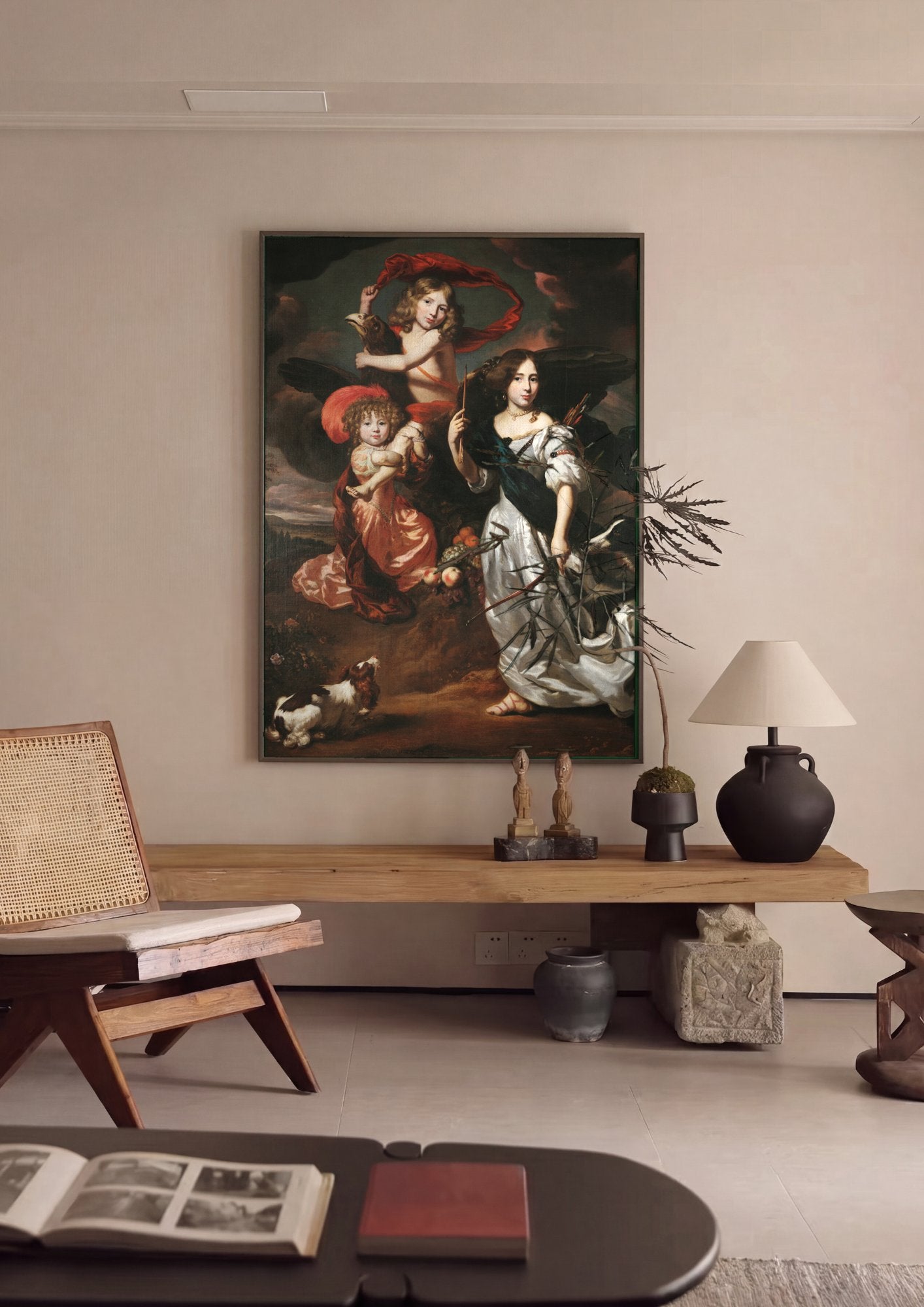 Quadro Decorativo Alegoria com Crianças e Diana - Nicolaes Maes em ambiente decorado
