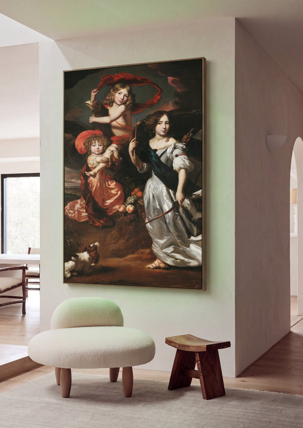 Quadro Decorativo Alegoria com Crianças e Diana - Nicolaes Maes em ambiente decorado