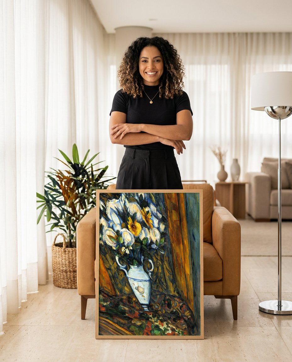 Quadro Decorativo Vaso de Flores - Paul Cézanne com modelo em ambiente