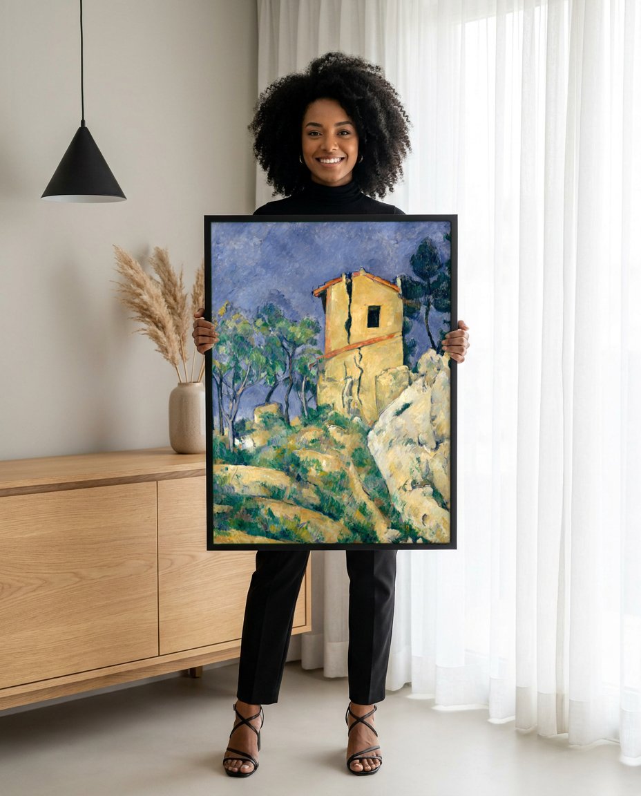 Quadro Decorativo A Casa Rachada - Paul Cézanne com modelo em ambiente