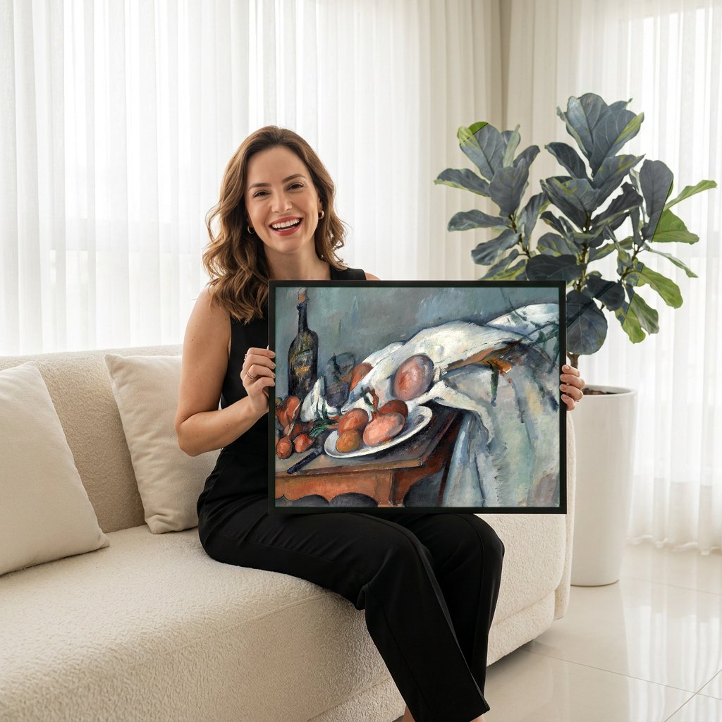 Quadro Decorativo Natureza-Morta com Cebolas - Paul Cézanne com modelo em ambiente