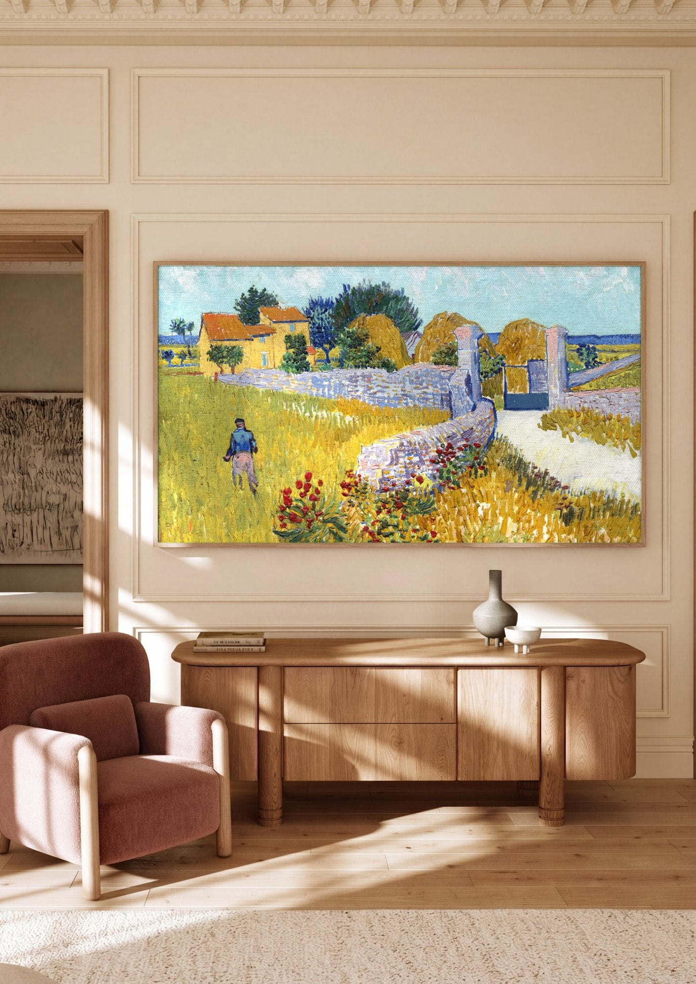 Quadro Decorativo Campo de Trigo com Ceifeiro - Van Gogh em ambiente decorado