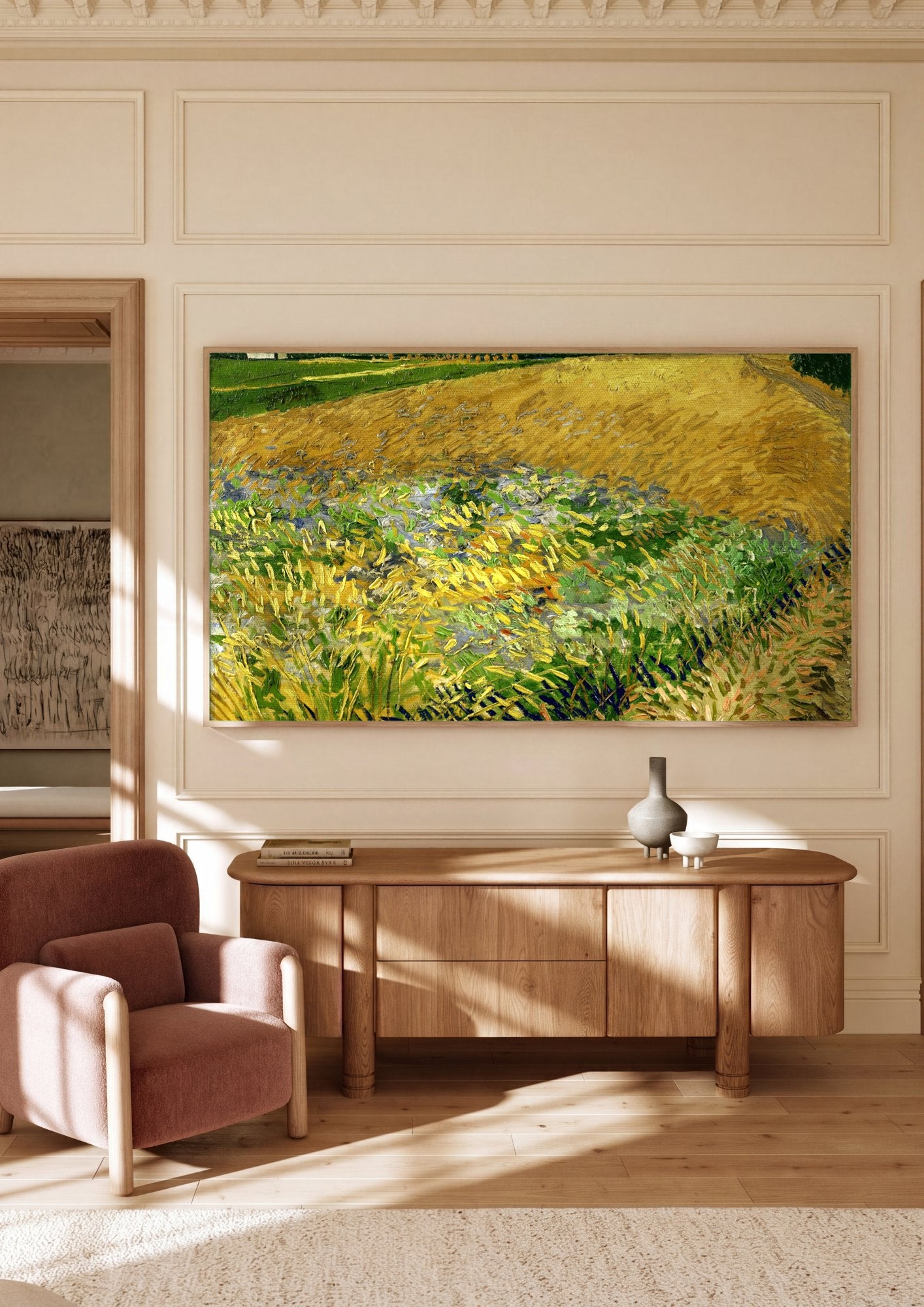 Quadro Decorativo Campo de Trigo com Ceifeiro - Van Gogh em ambiente decorado