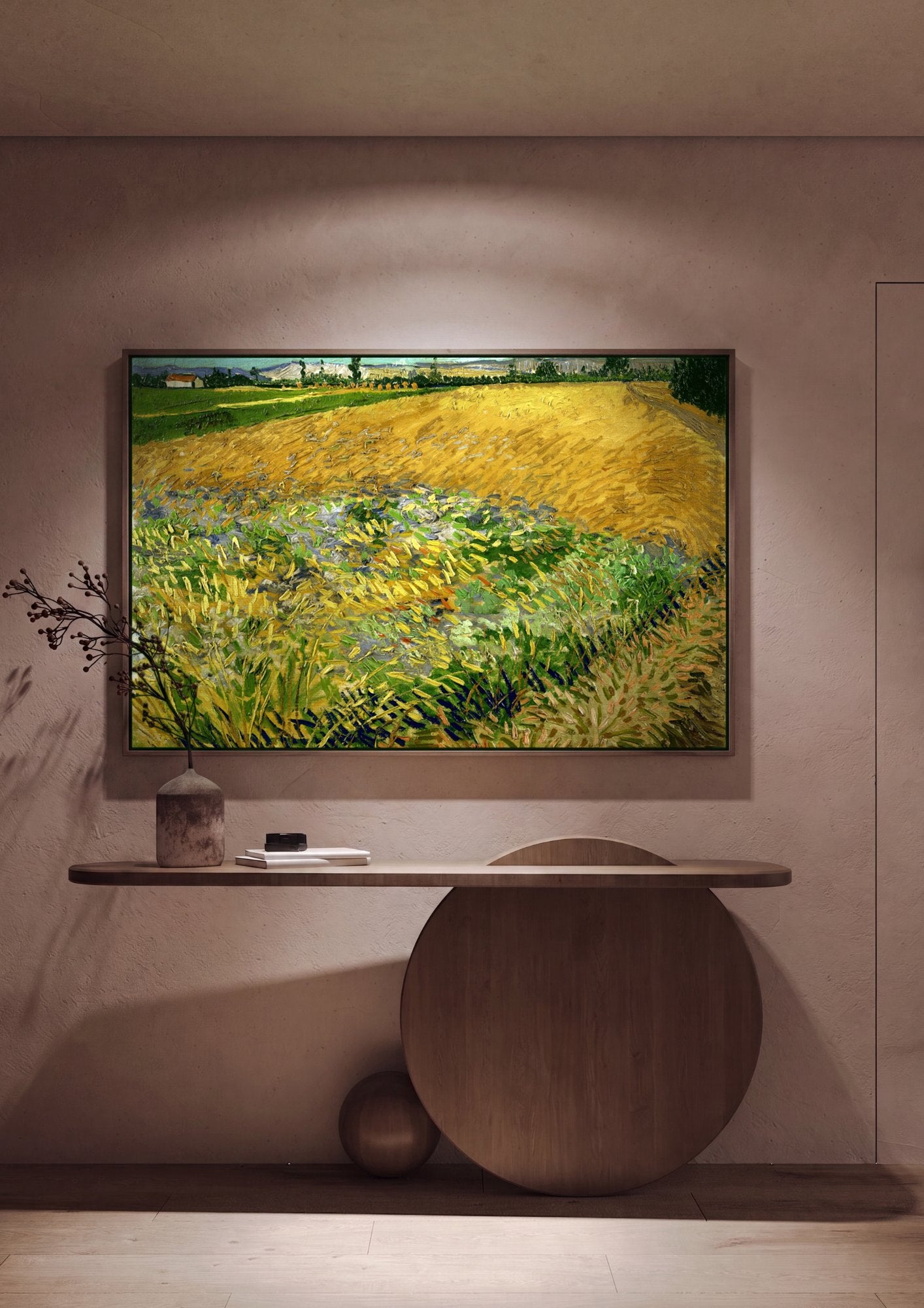 Quadro Decorativo Campo de Trigo com Ceifeiro - Van Gogh em ambiente decorado