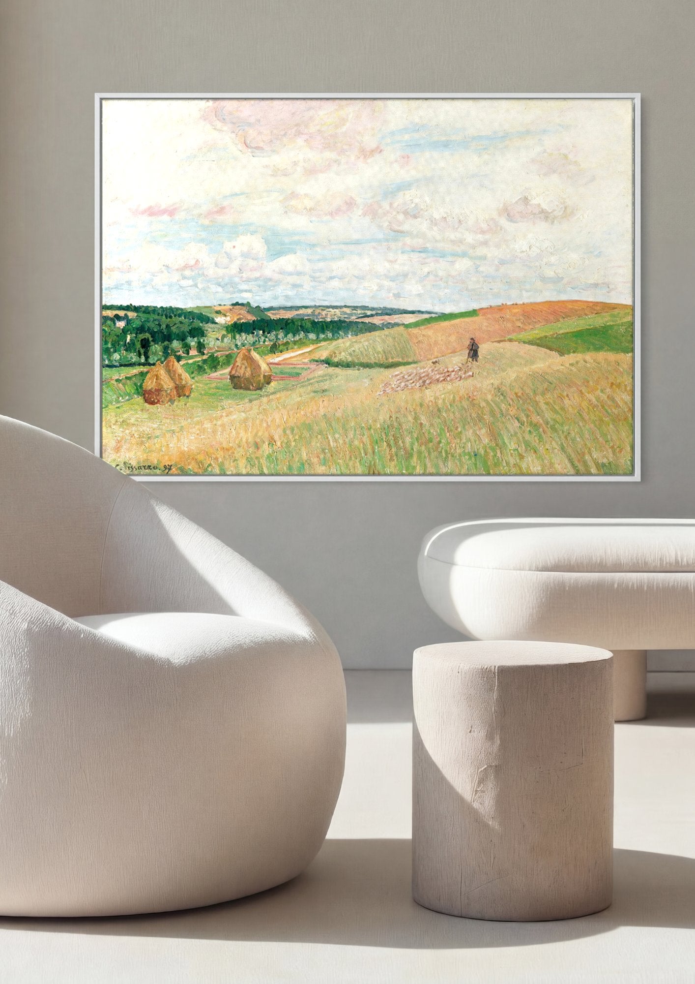 Quadro Decorativo Campo de Trigo com Ceifeira - Pissarro em ambiente decorado