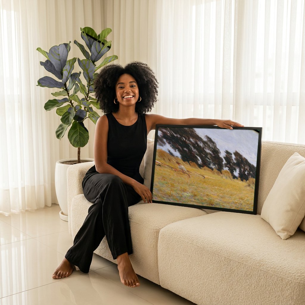 Quadro Decorativo Campo de Trigo com Ceifeiros - Sargent com modelo em ambiente