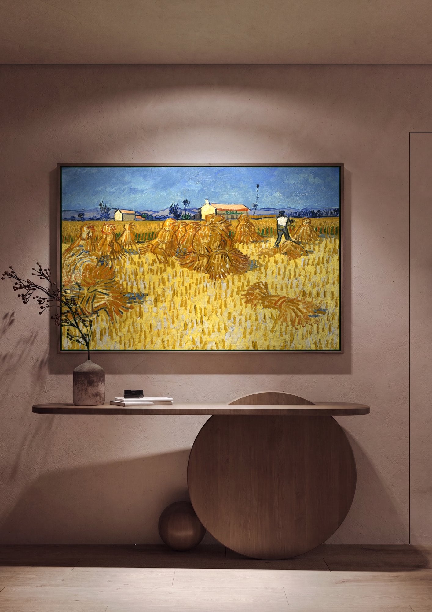 Quadro Decorativo Campo de Trigo com Ceifeiro - Van Gogh em ambiente decorado