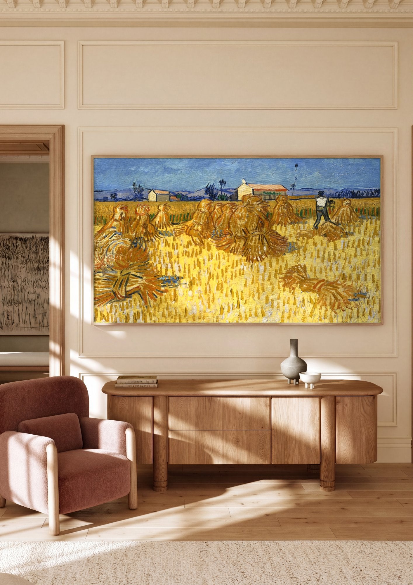Quadro Decorativo Campo de Trigo com Ceifeiro - Van Gogh em ambiente decorado